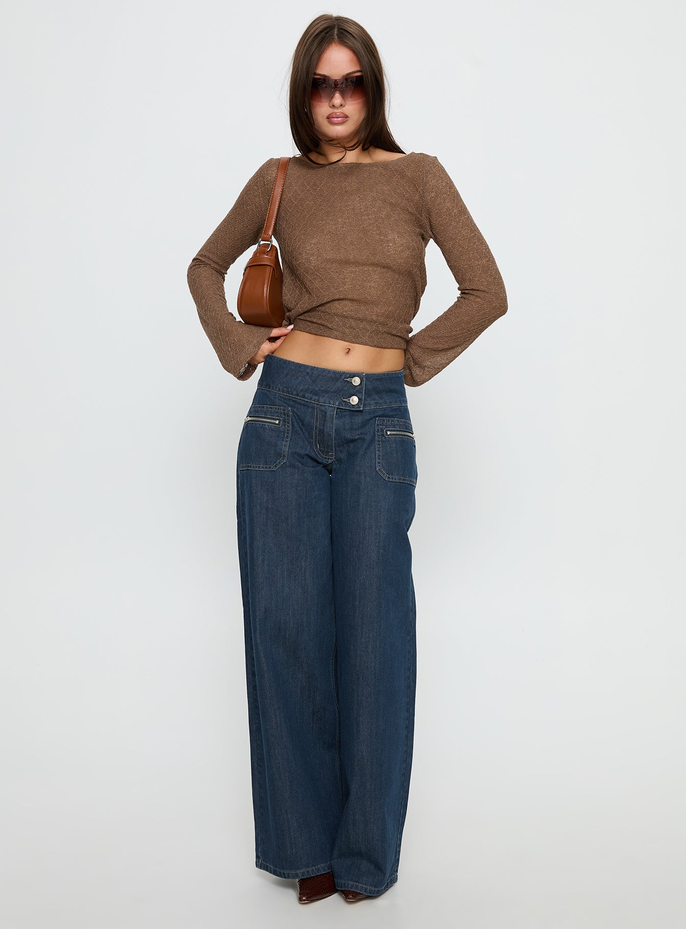 Unwritten Mid Rise Wide Leg Jeans Dark Blue Wash - Image 3