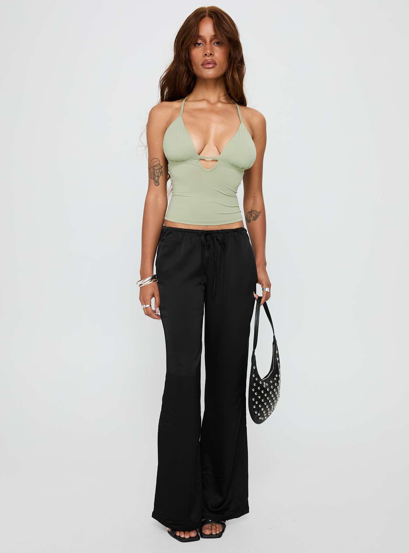 Alternative view of Vanille Tie Waist Satin Pants Black