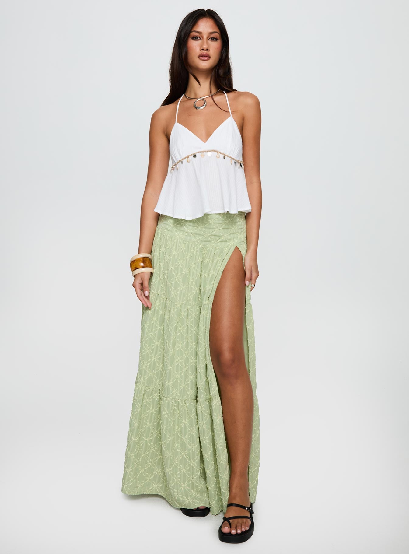 Alternative view of Silver Soul Embroidered Maxi Skirt Sage