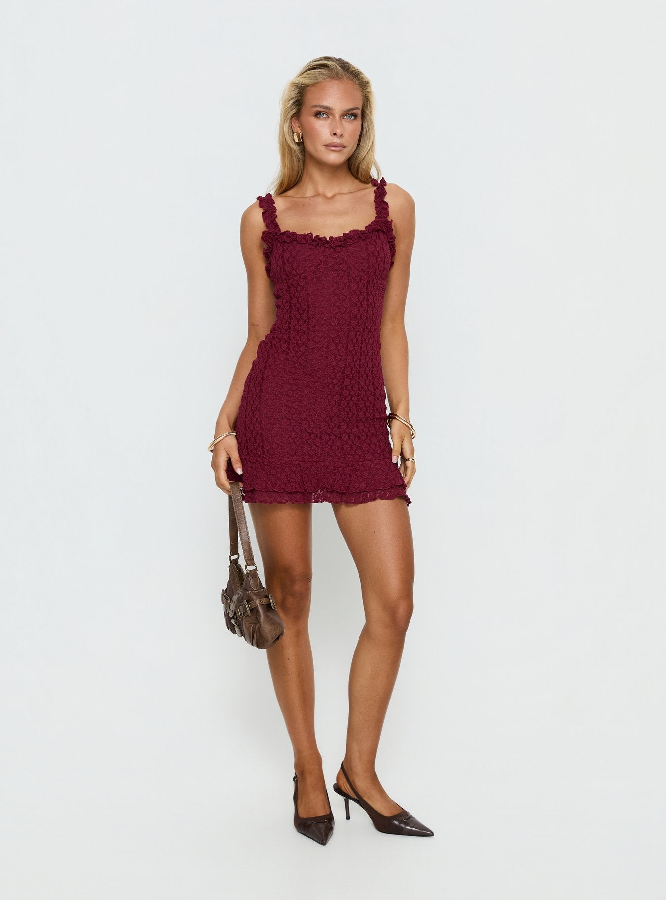 Alternative view of Steffi Frill Lace Mini Dress Burgundy
