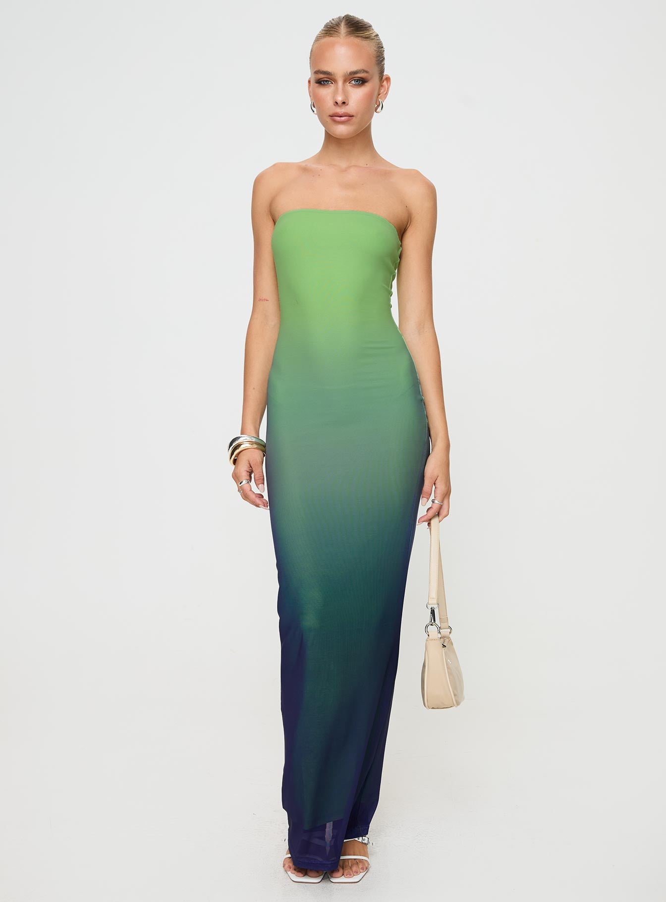 Stolen Love Strapless Maxi Dress Blue / Green Ombre - Image 3