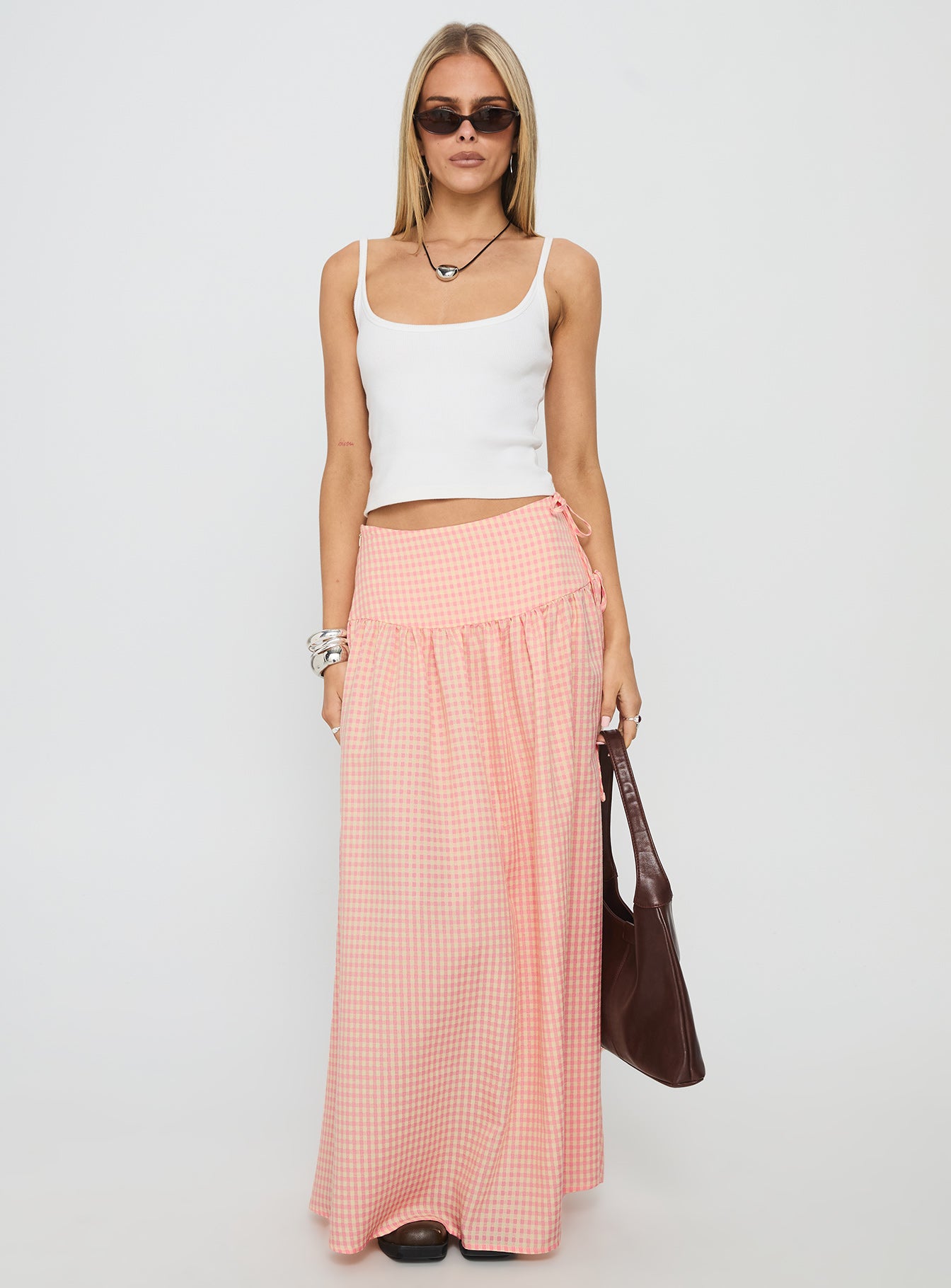 Alternative view of Analeah Tie Side Midi Skirt Orange Check