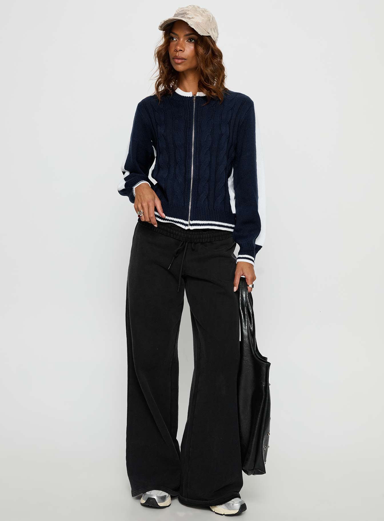 Alternative view of Tevyn Cable Knit Zip Through Knit Sweater Blue / Cream