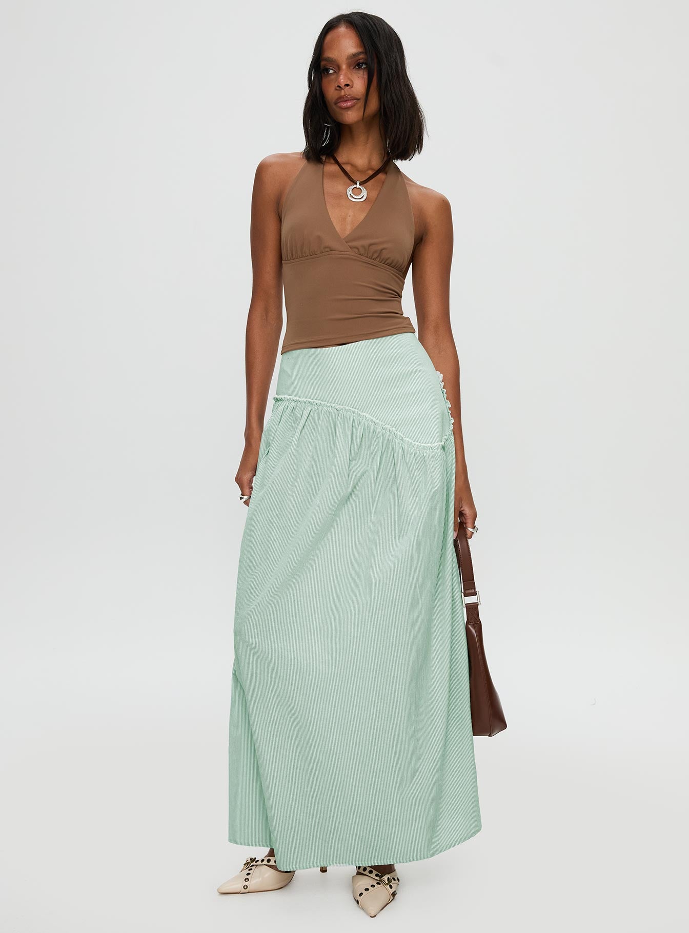 Yasemine Maxi Skirt Green / White - Image 3