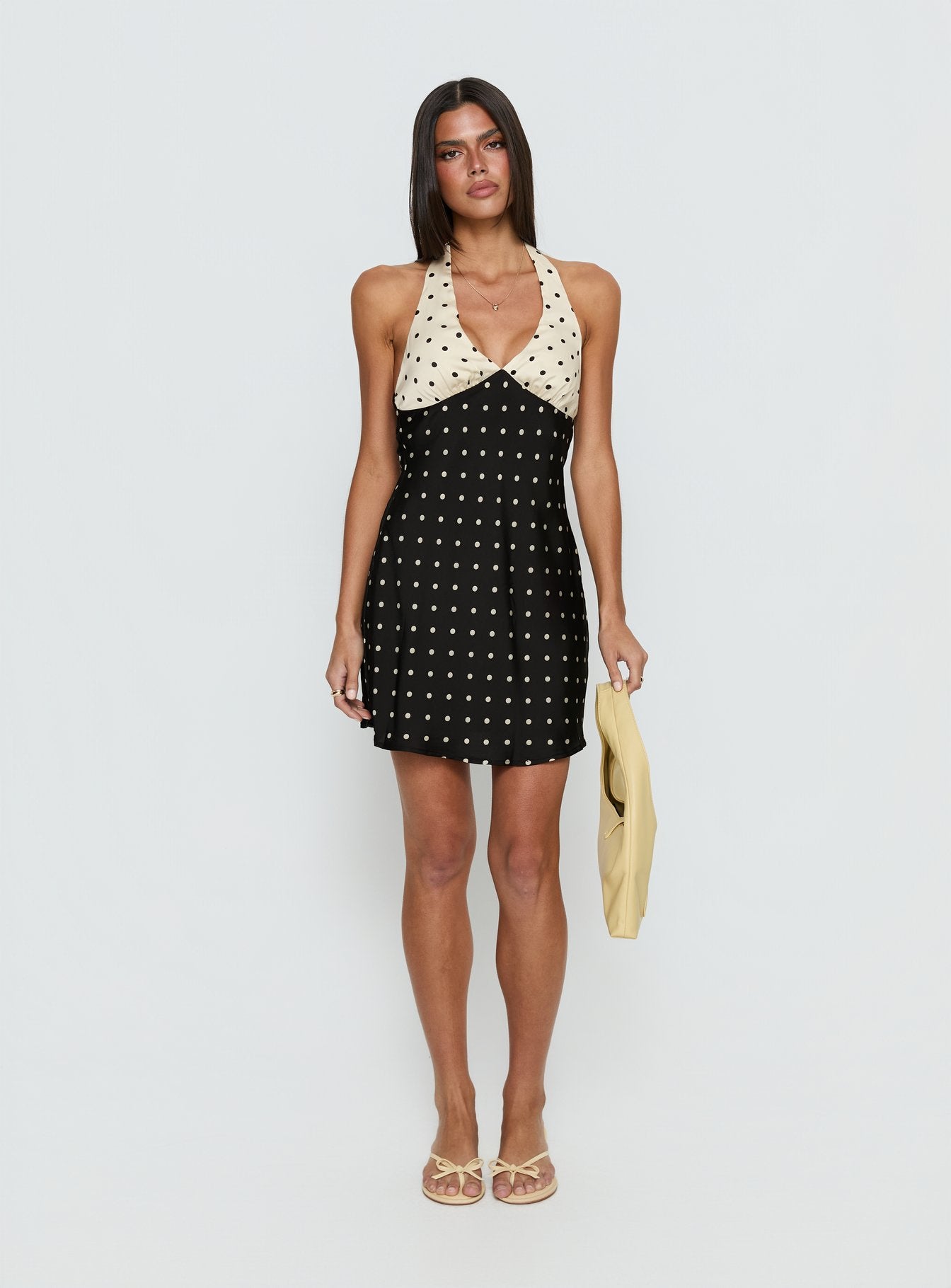 Rihana Halter Mini Dress Polka Dot Splice - Image 3