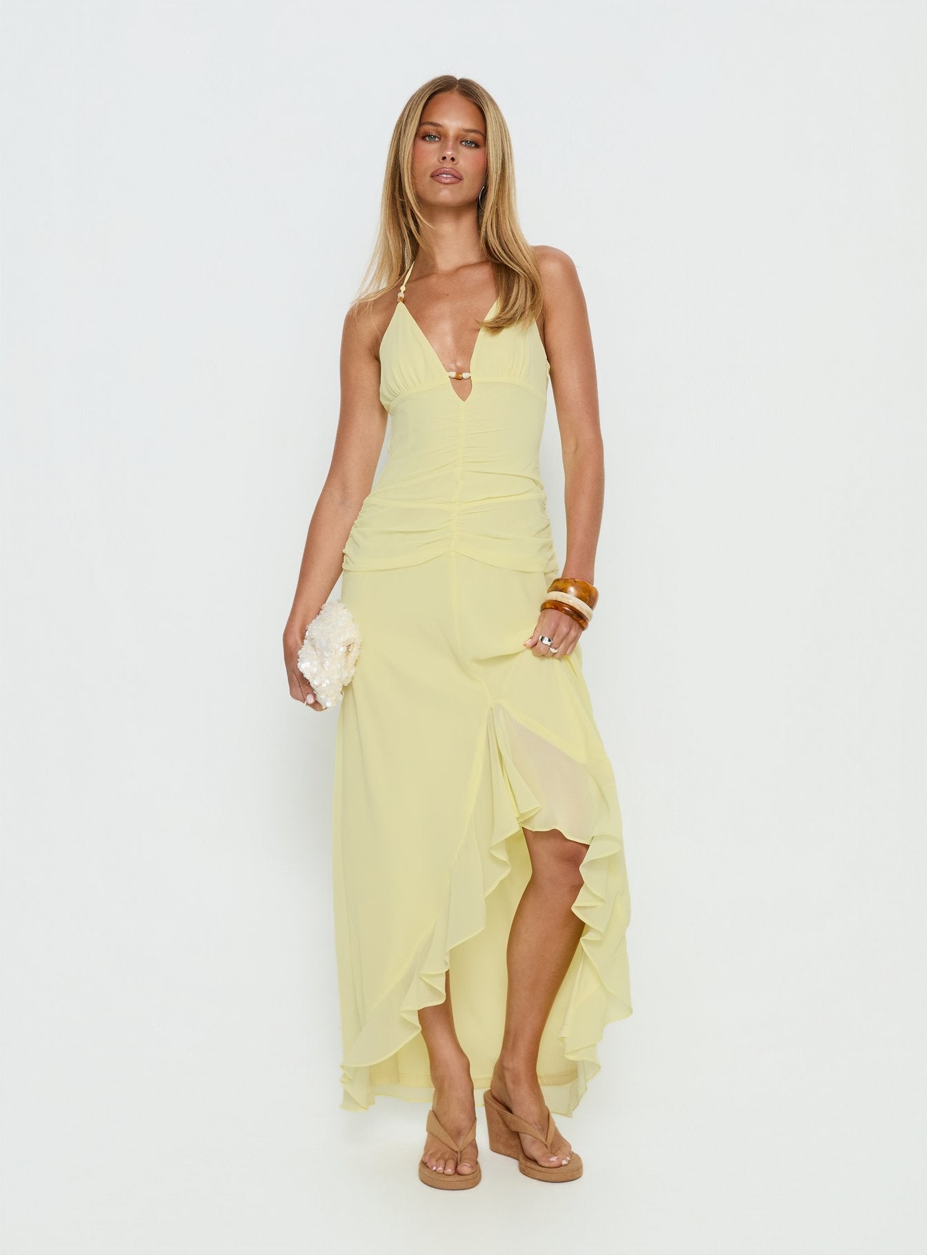 Alternative view of Roxine Asymmetrical Halter Maxi Dress Yellow