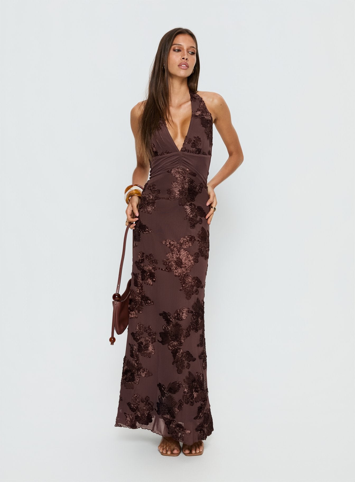 Rousseau Halter Maxi Dress Espresso - Image 3