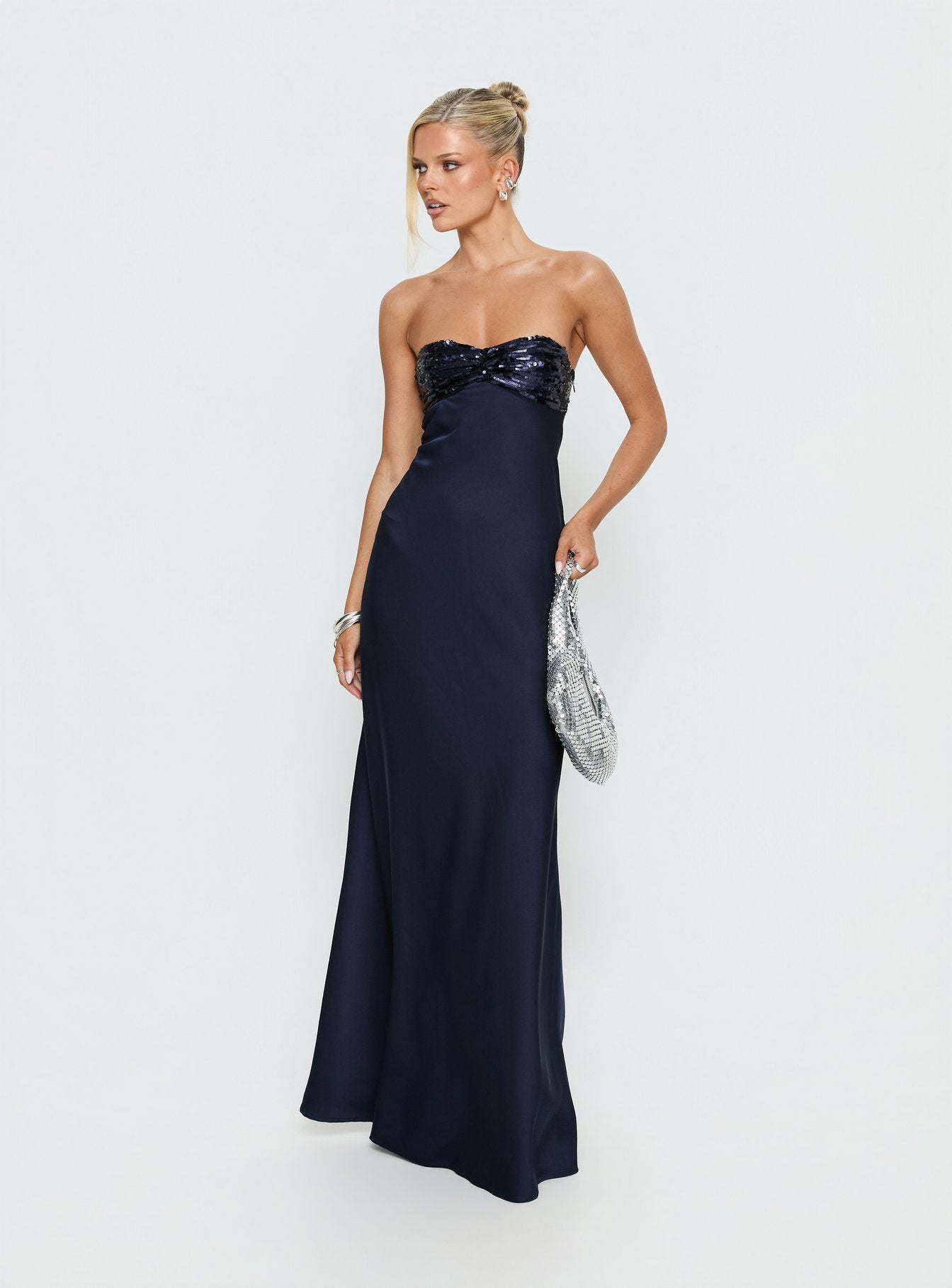 See The Vision Sequin Bust Strapless Maxi Dress Navy - Image 3