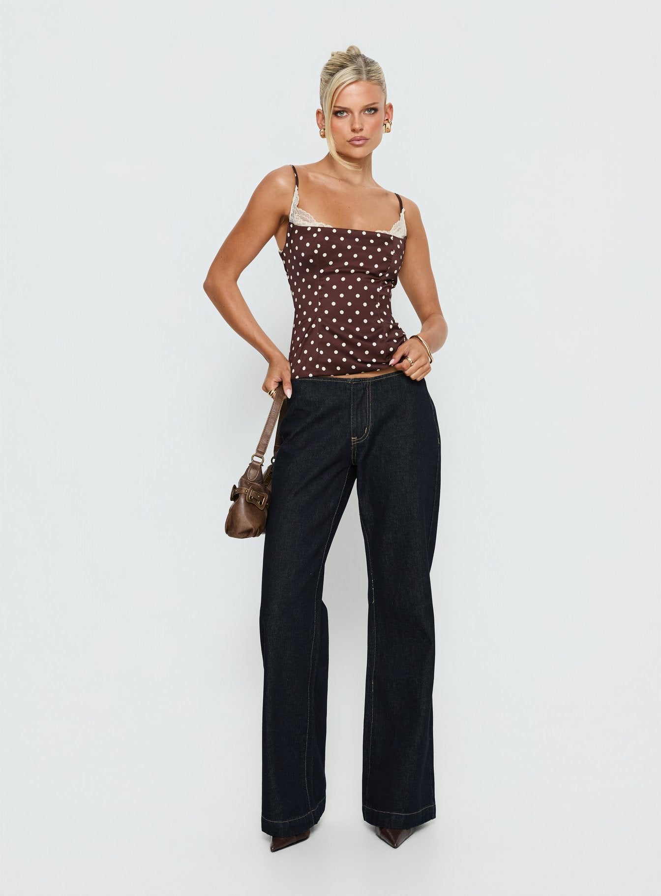 Renaissance Corset Lace Top Brown Polka - Image 3