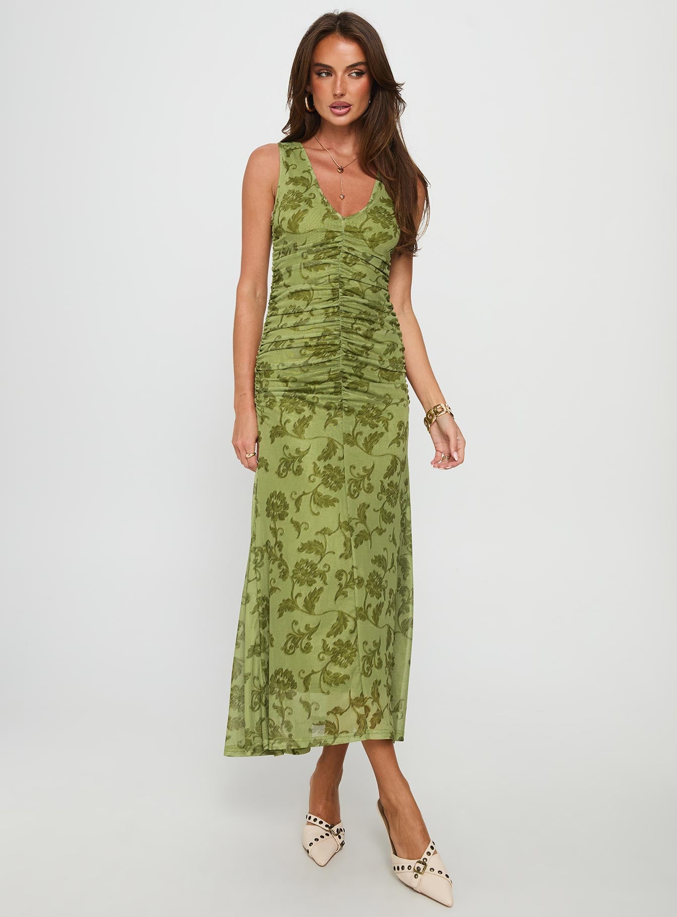 Alternative view of Stefanya Gathered Maxi Dress Green Floral