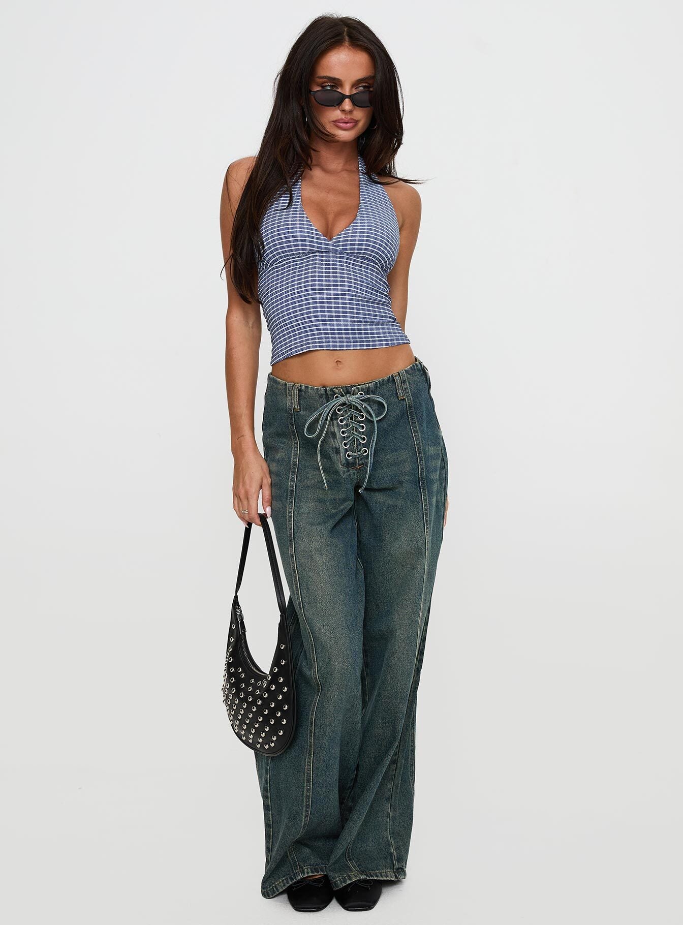 San Mateo Low Rise Wide Leg Tie Up Jeans Vintage Wash - Image 2