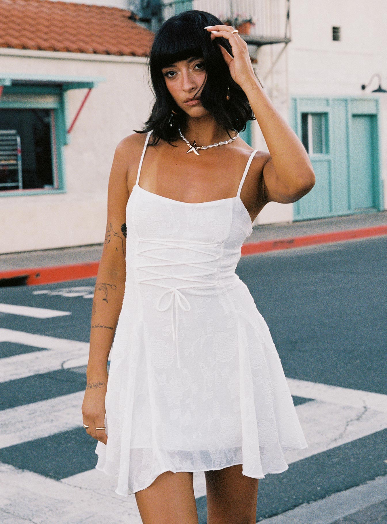 Alternative view of Wispie Lace Up Mini Dress White