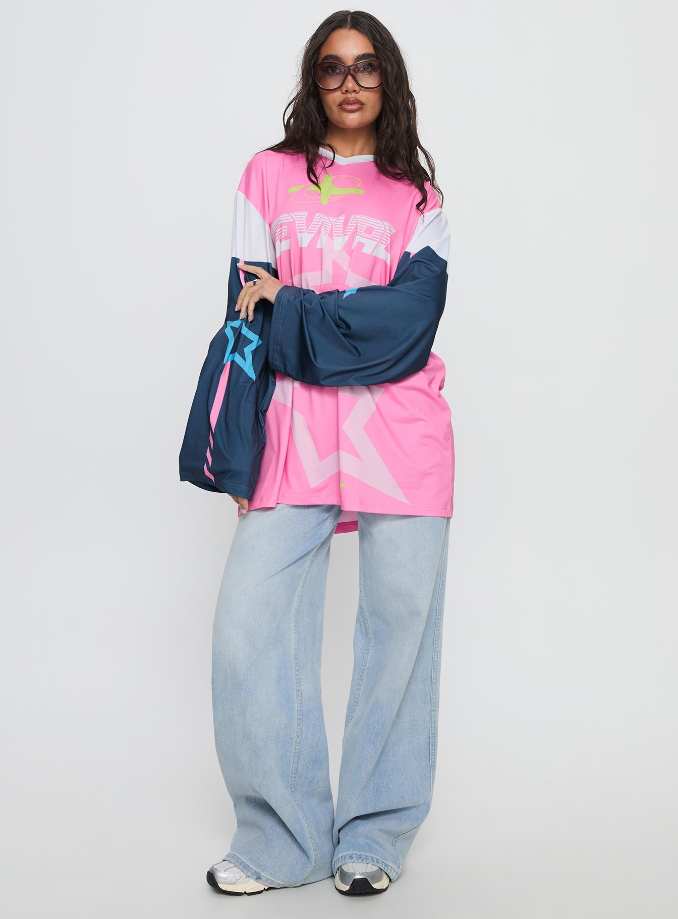 Alternative view of Revival Moto Long Sleeve Jersey Top Pink