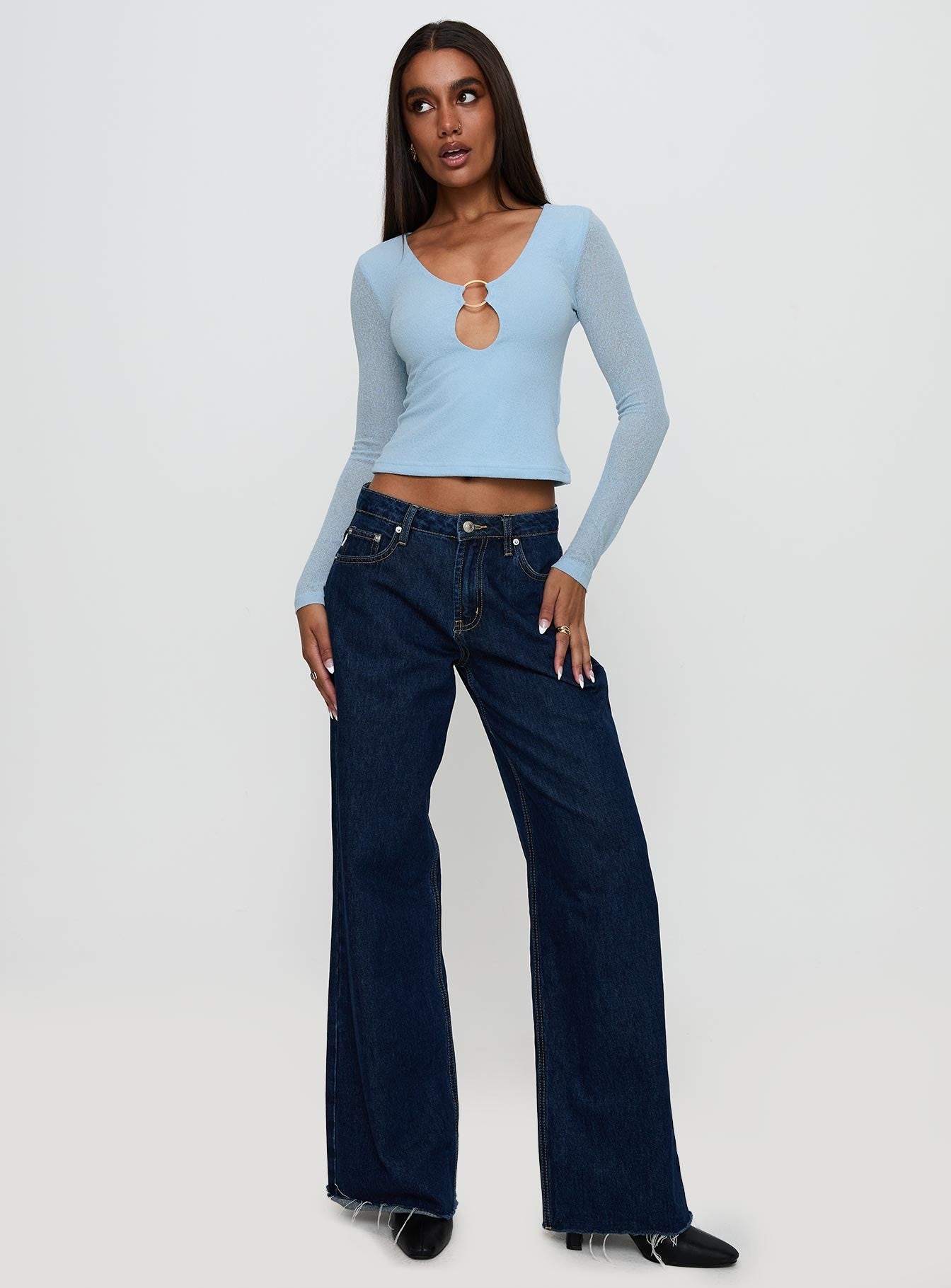 This Fate Long Sleeve Ring Detail Top Blue - Image 2