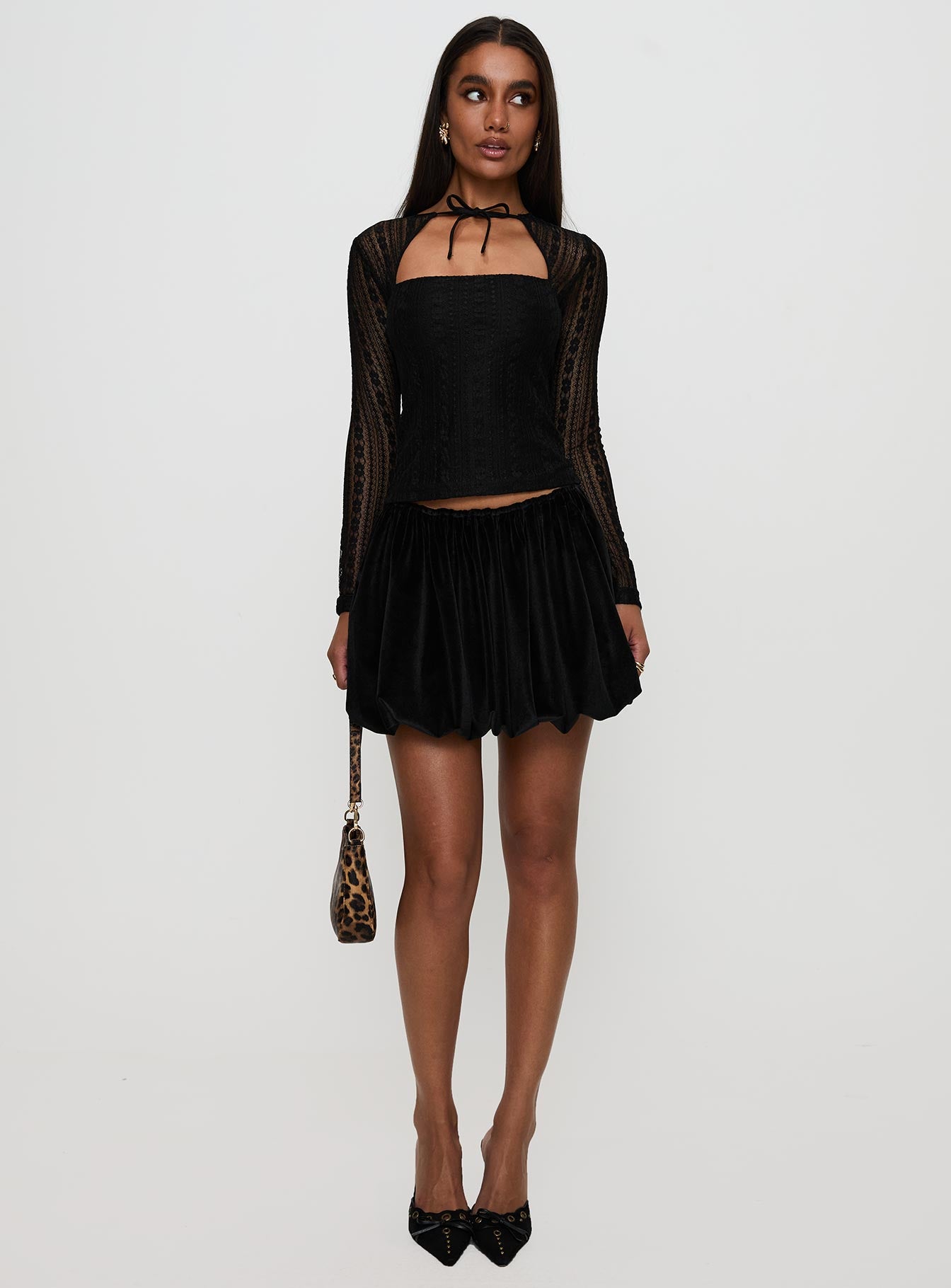 Worth My Time Tie Neck Cut Out Top Black - Image 3