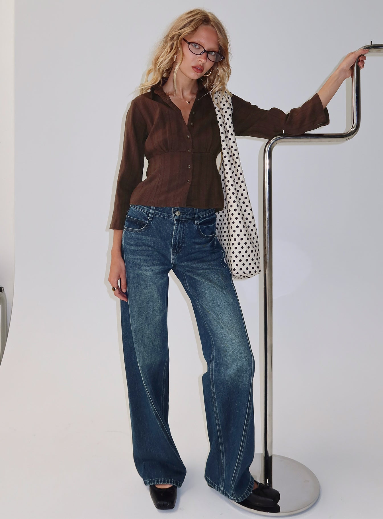 Taelynn 3/4 Sleeve Button Up Shirt Chocolate - Image 8