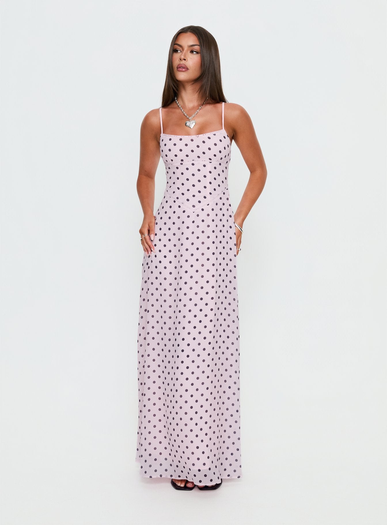 South Of France Maxi Dress Pink Polka Dot - Image 2