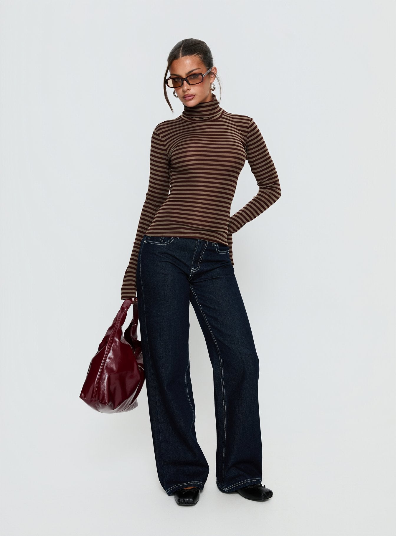 Temika Long Sleeve Backless Top Brown Stripe - Image 3
