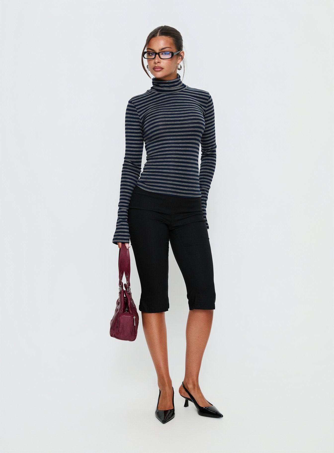Temika Long Sleeve Backless Top Navy Stripe - Image 3