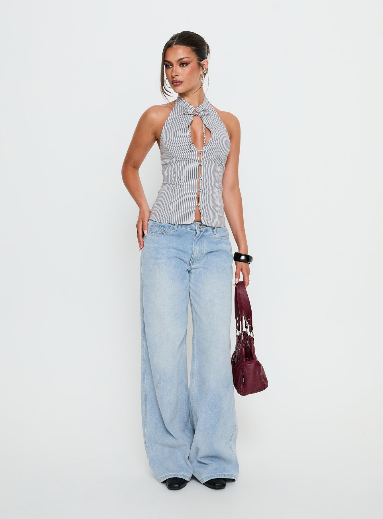 Alternative view of Tiarra Keyhole Sleeveless Top White Stripe