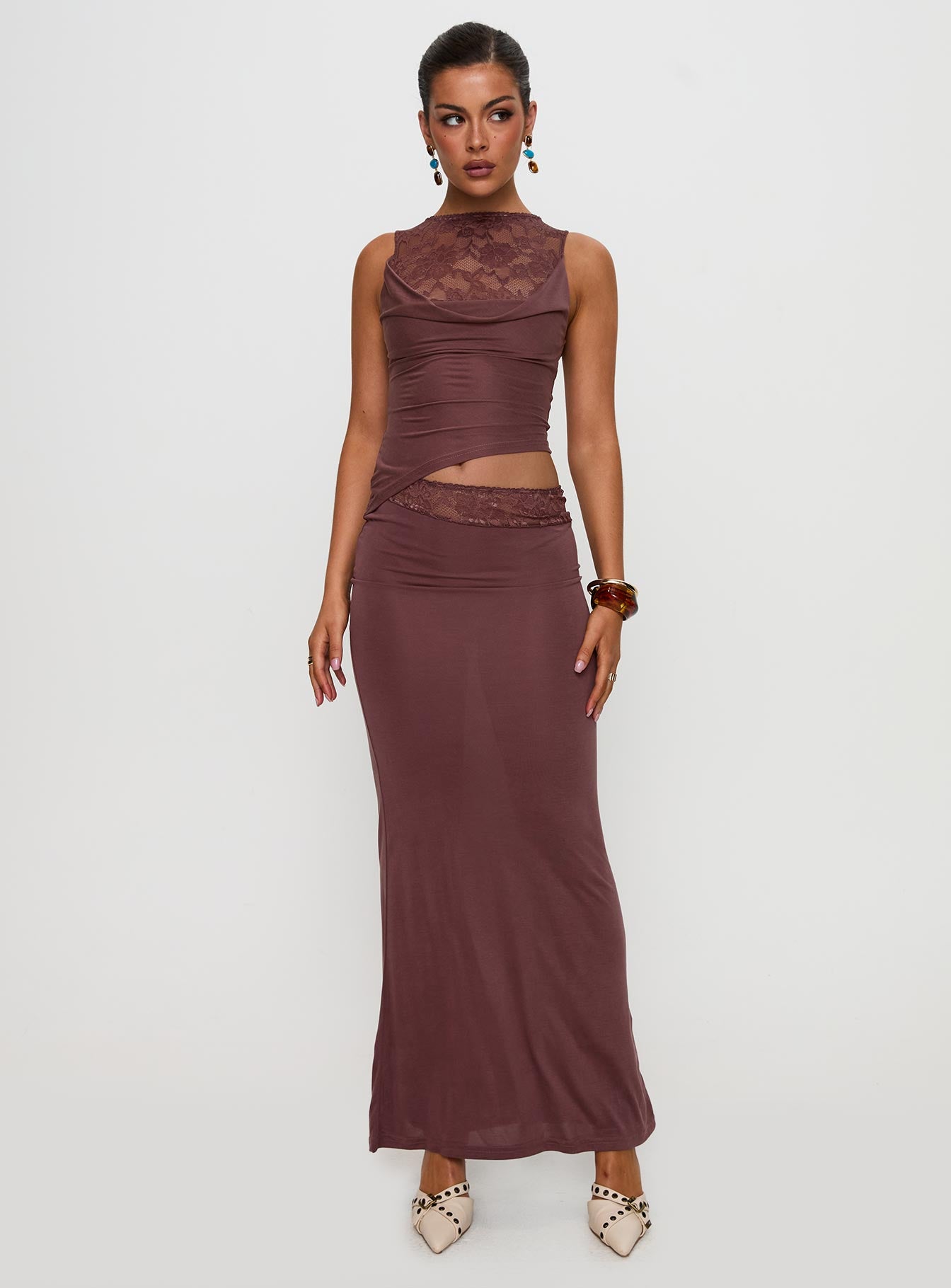 Vesperine Lace Maxi Dress Cocoa Brown - Image 3