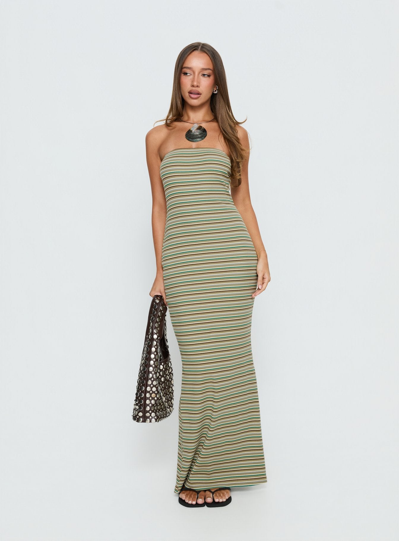 Alternative view of Solola Strapless Maxi Dress Green Stripe