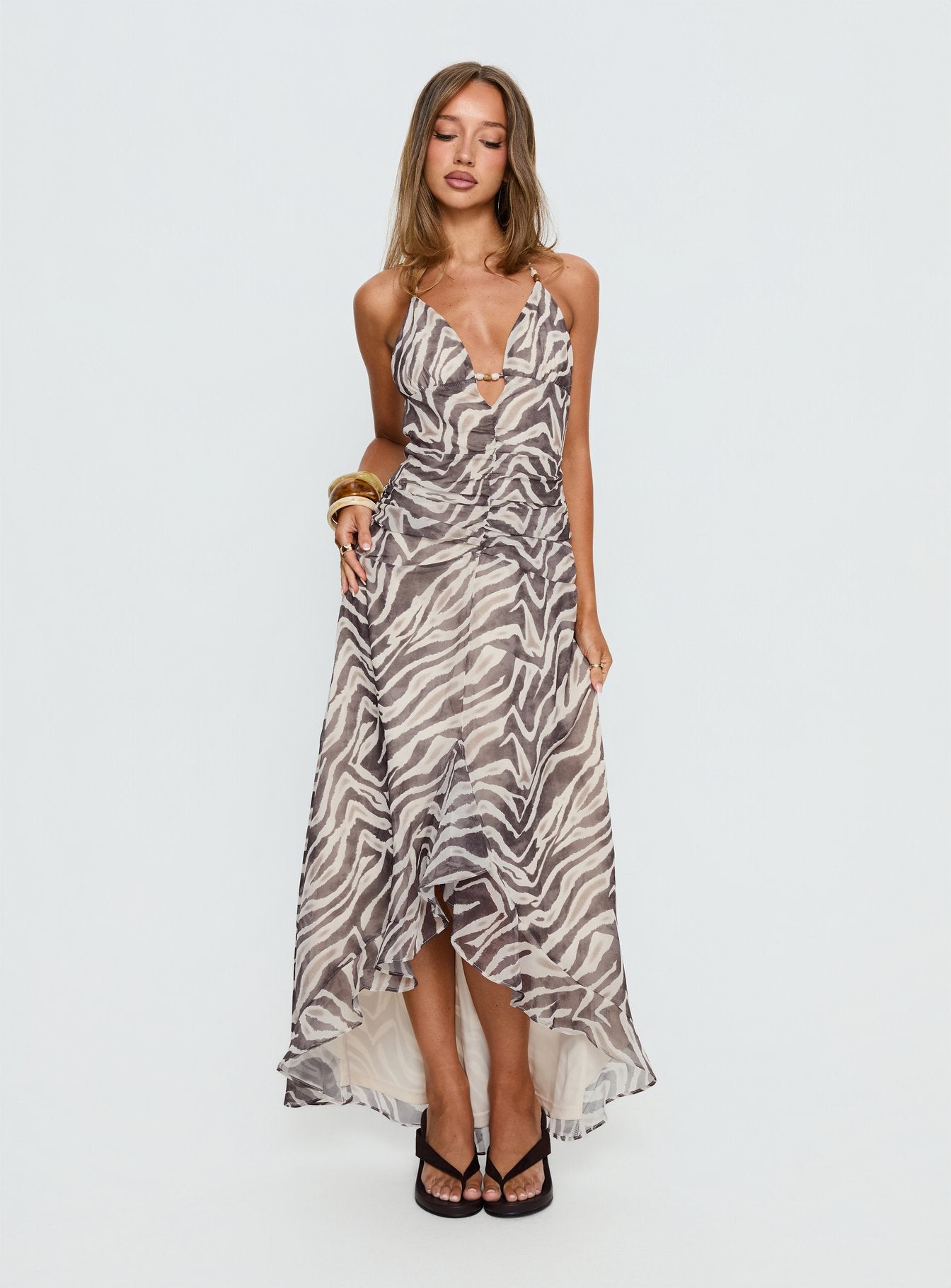 Roxine Asymmetrical Halter Maxi Dress Animal Multi - Image 2