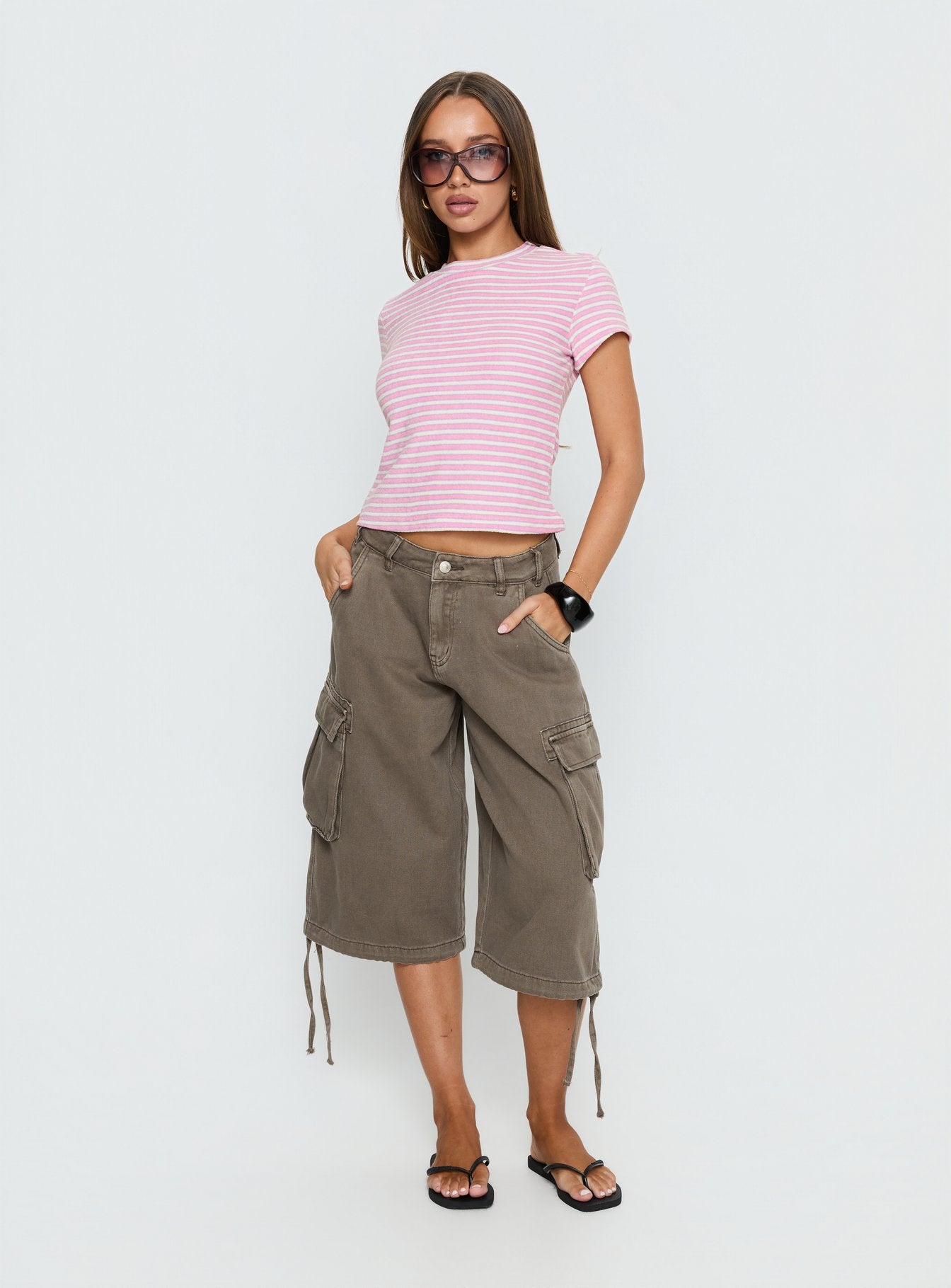 Alternative view of Settle Down Terry Baby Tee Pink Stripe