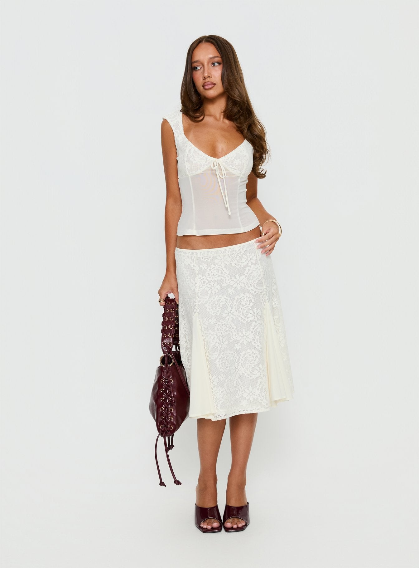 Quani Lace Midi Skirt Cream - Image 3