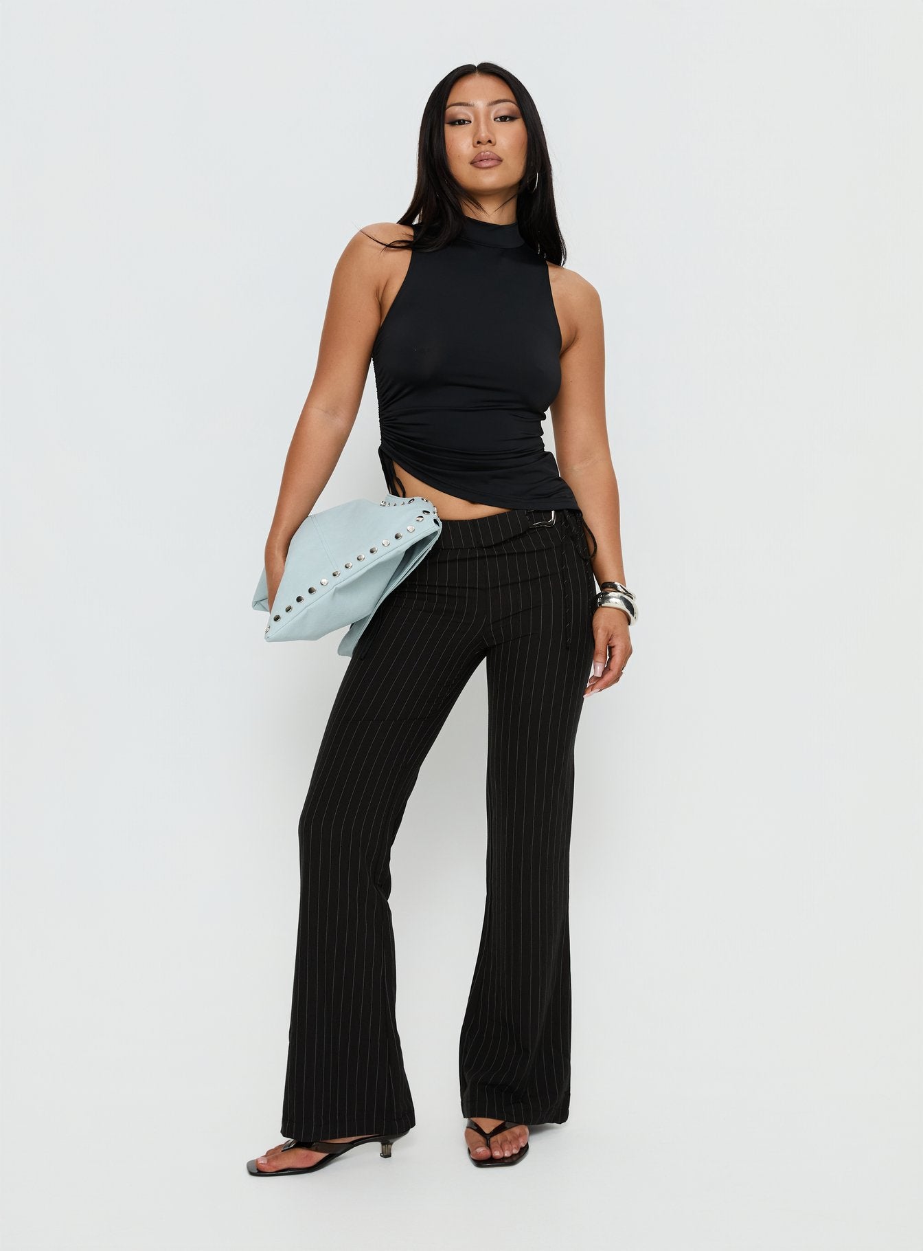Saveria Tie Detail High Neck Top Black - Image 3