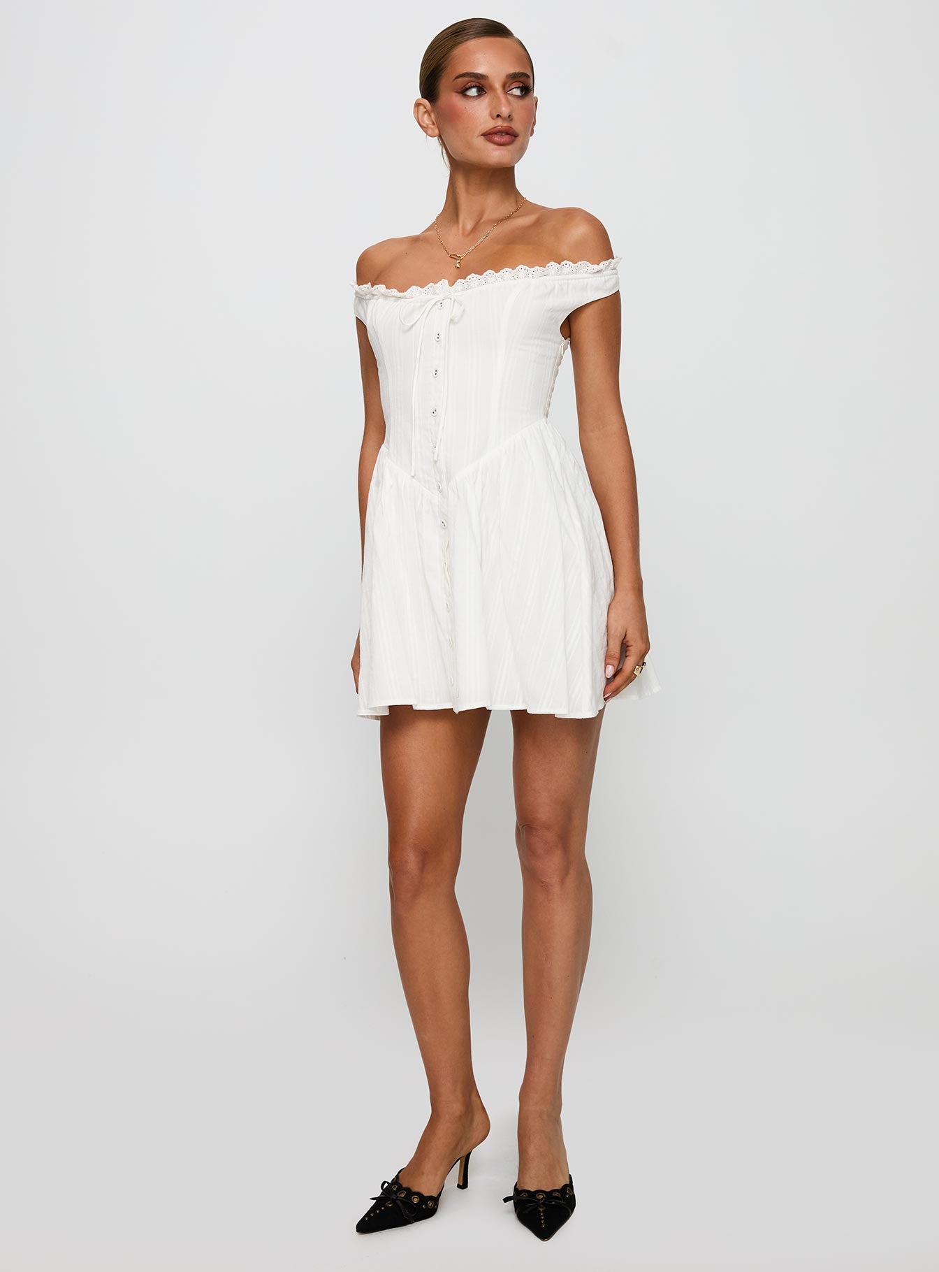 White Horse Off The Shoulder Mini Dress White - Image 3
