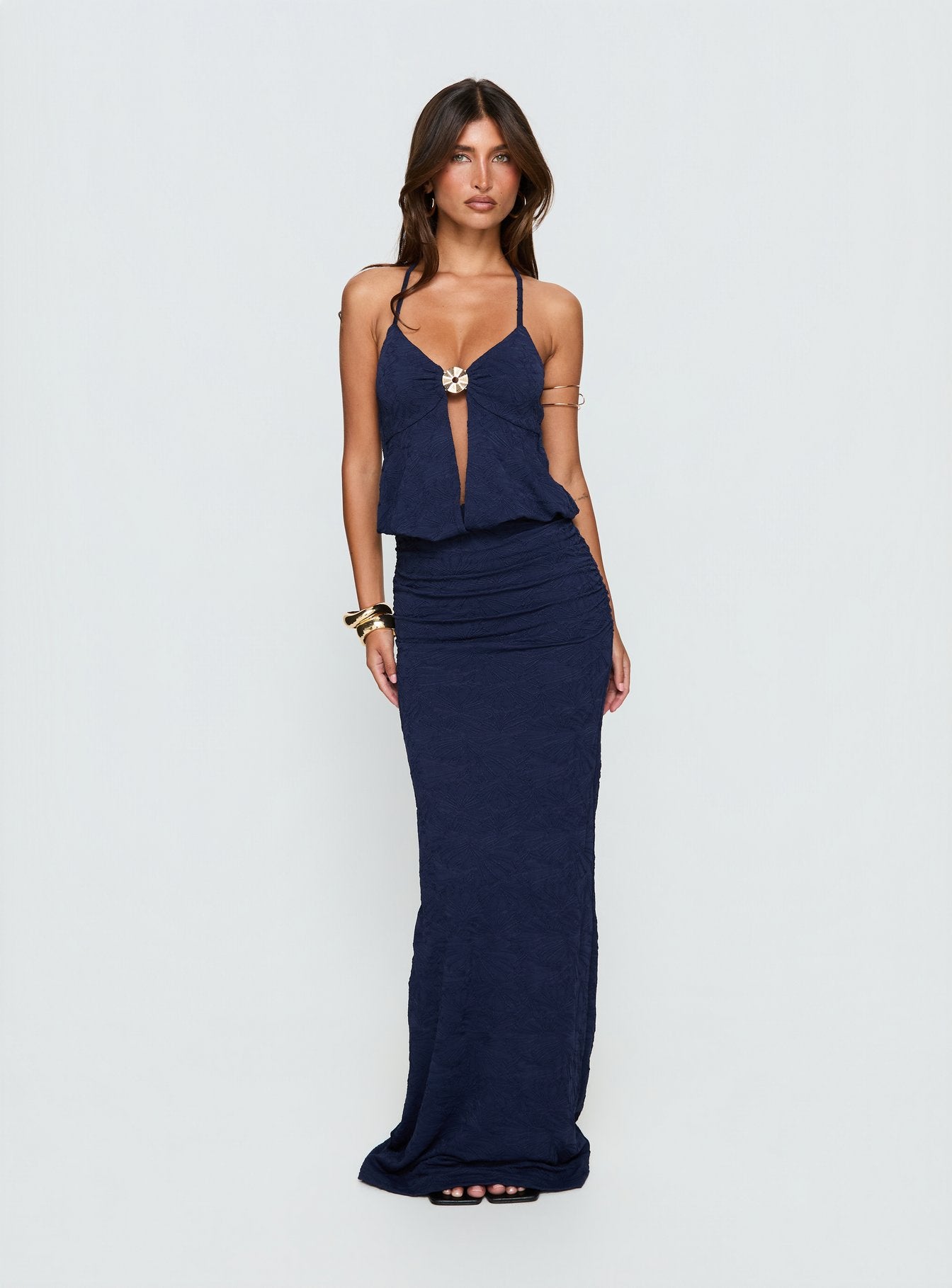 Alternative view of Sungold Halter Maxi Dress Navy