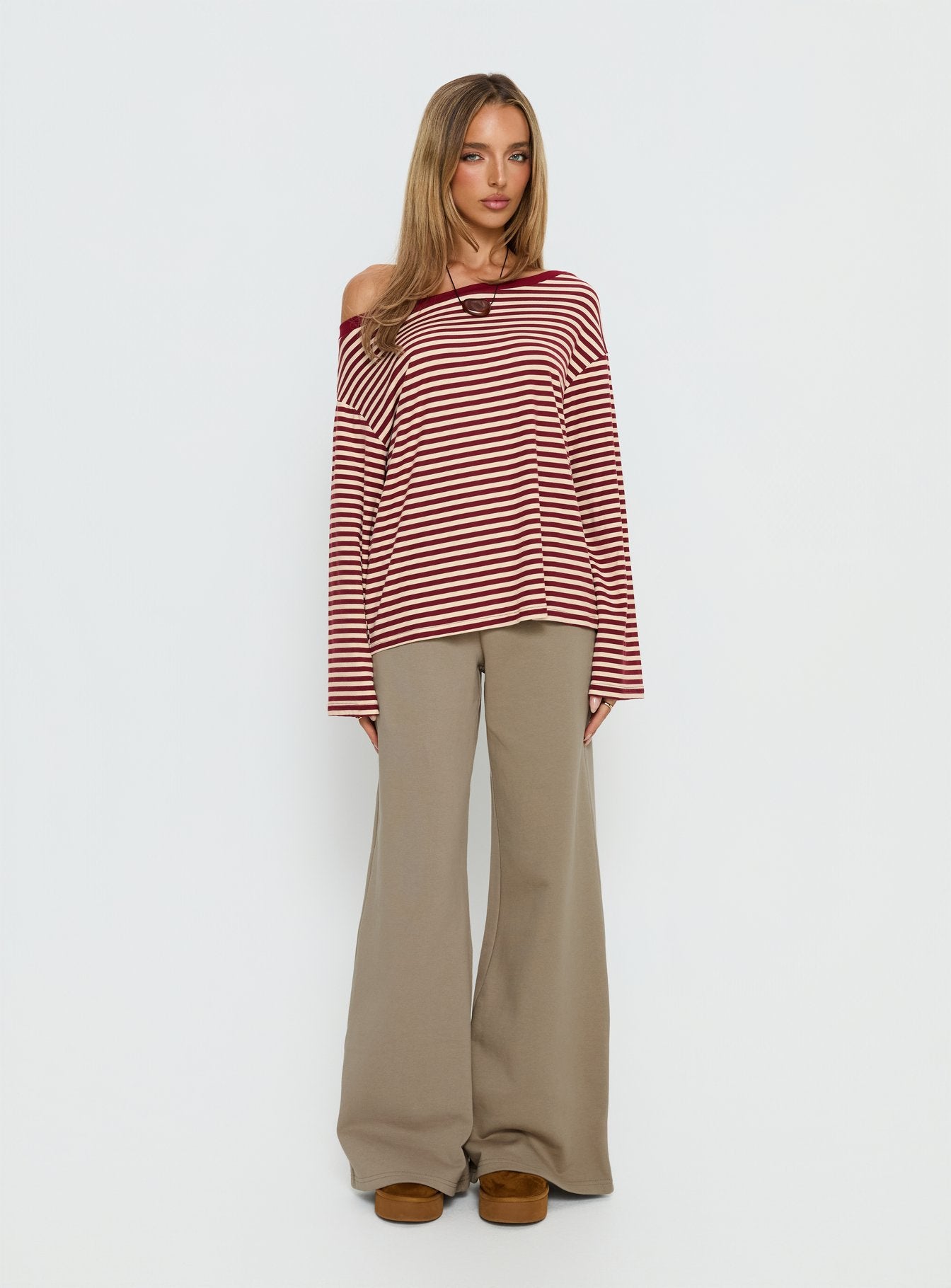 Ralyssa Off Shoulder Long Sleeve Top Red Stripe - Image 3