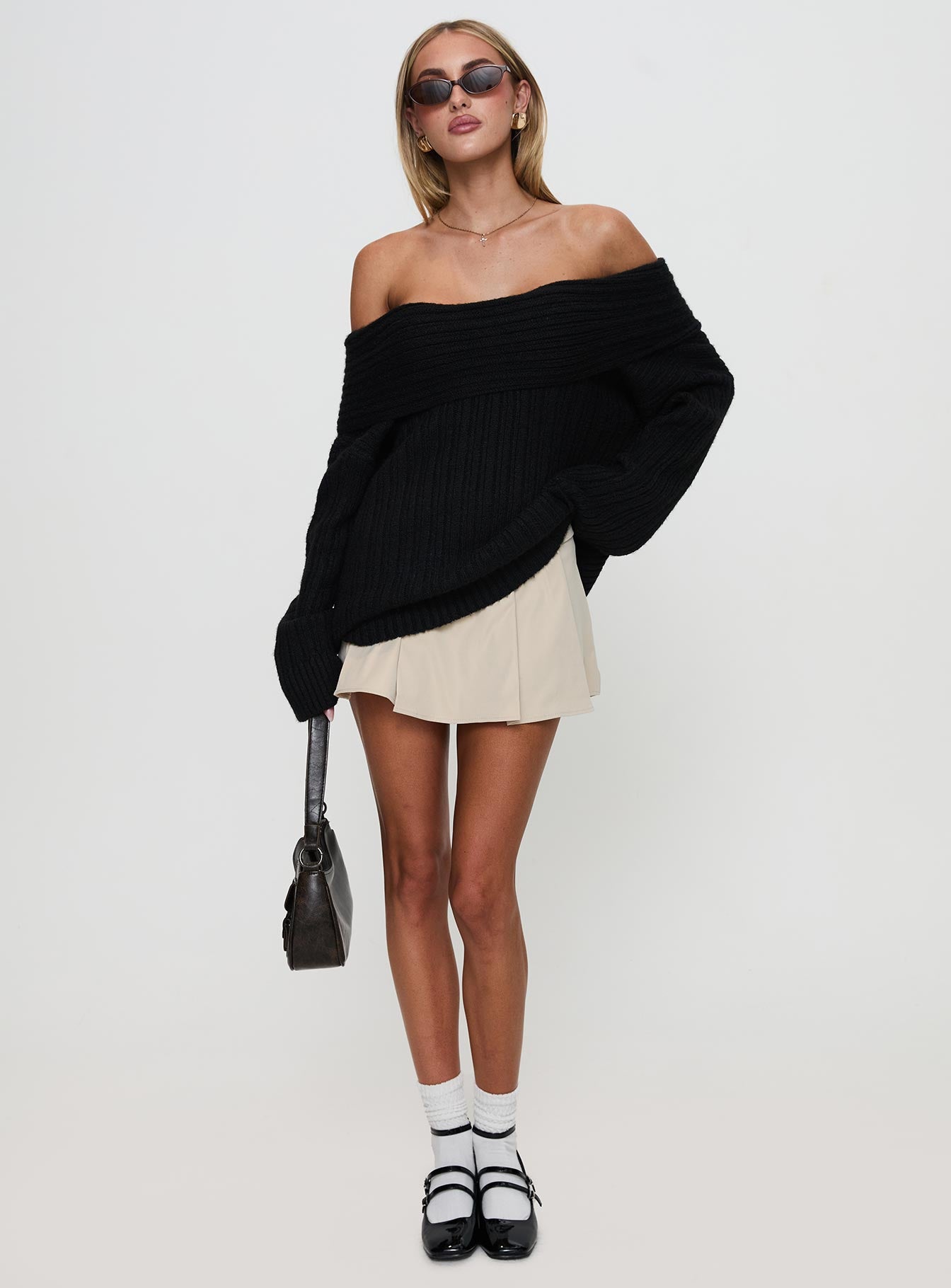 Alternative view of Snowie Off Shoulder Knit Sweater Black