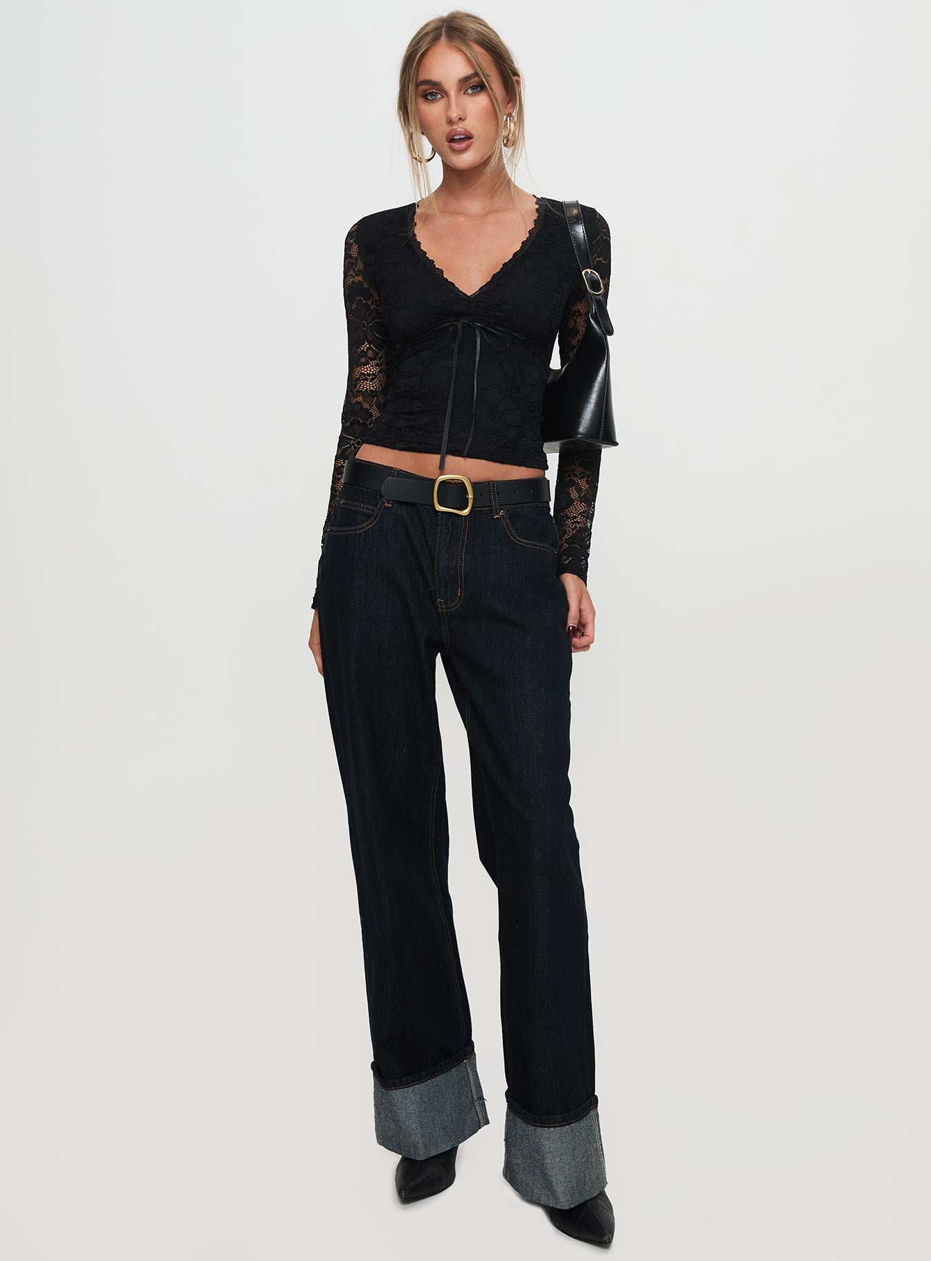 Alternative view of Temptation Incoming Long Sleeve Lace Top Black