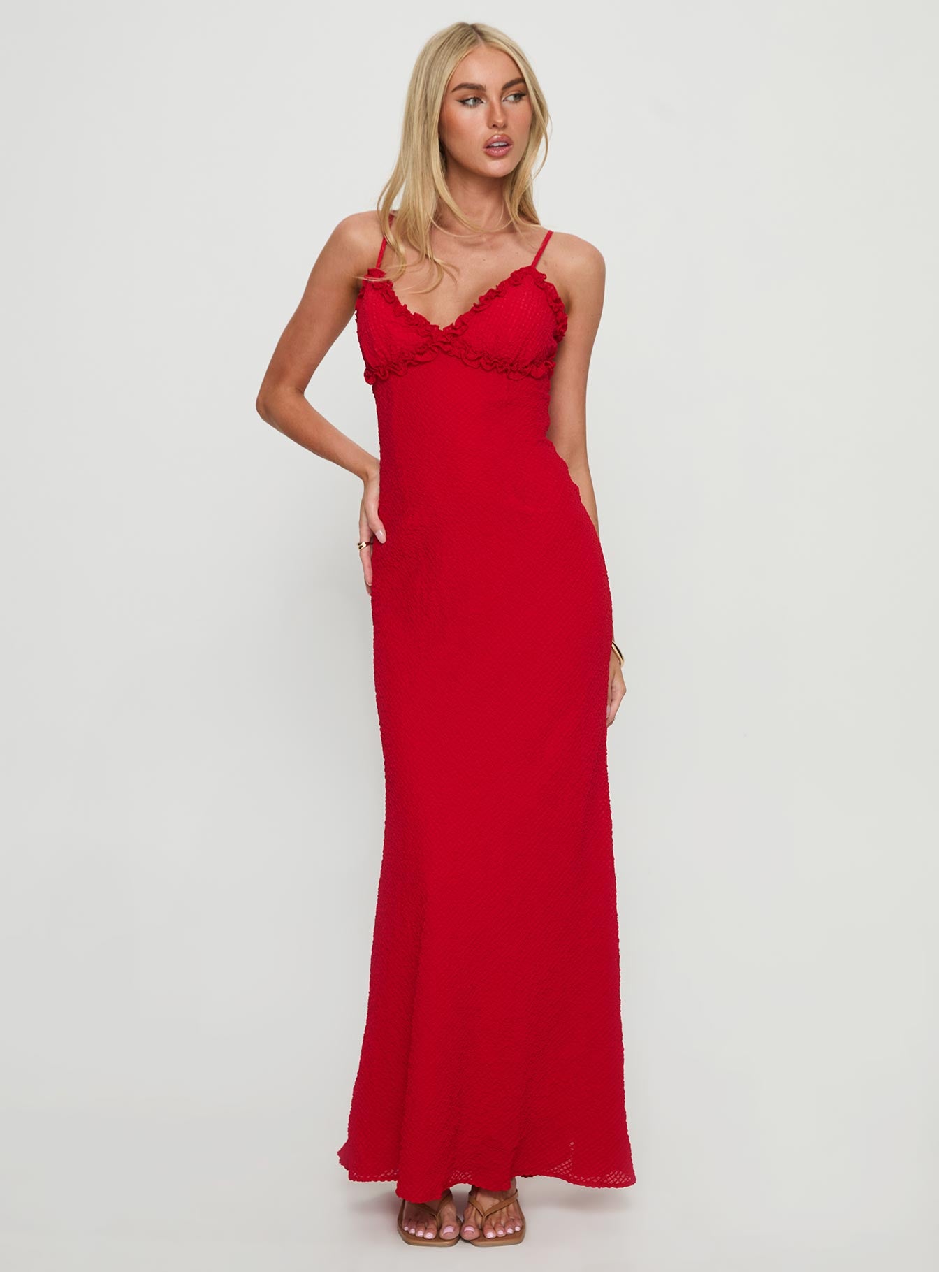 Alternative view of Willah Frill Trim Maxi Dress Red
