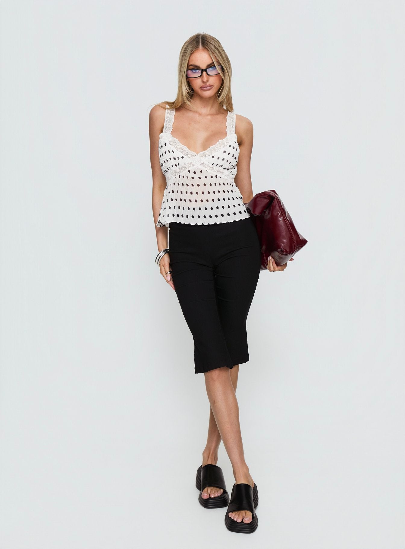 Raydon Lace Trim Cami Top White / Black Polka - Image 3