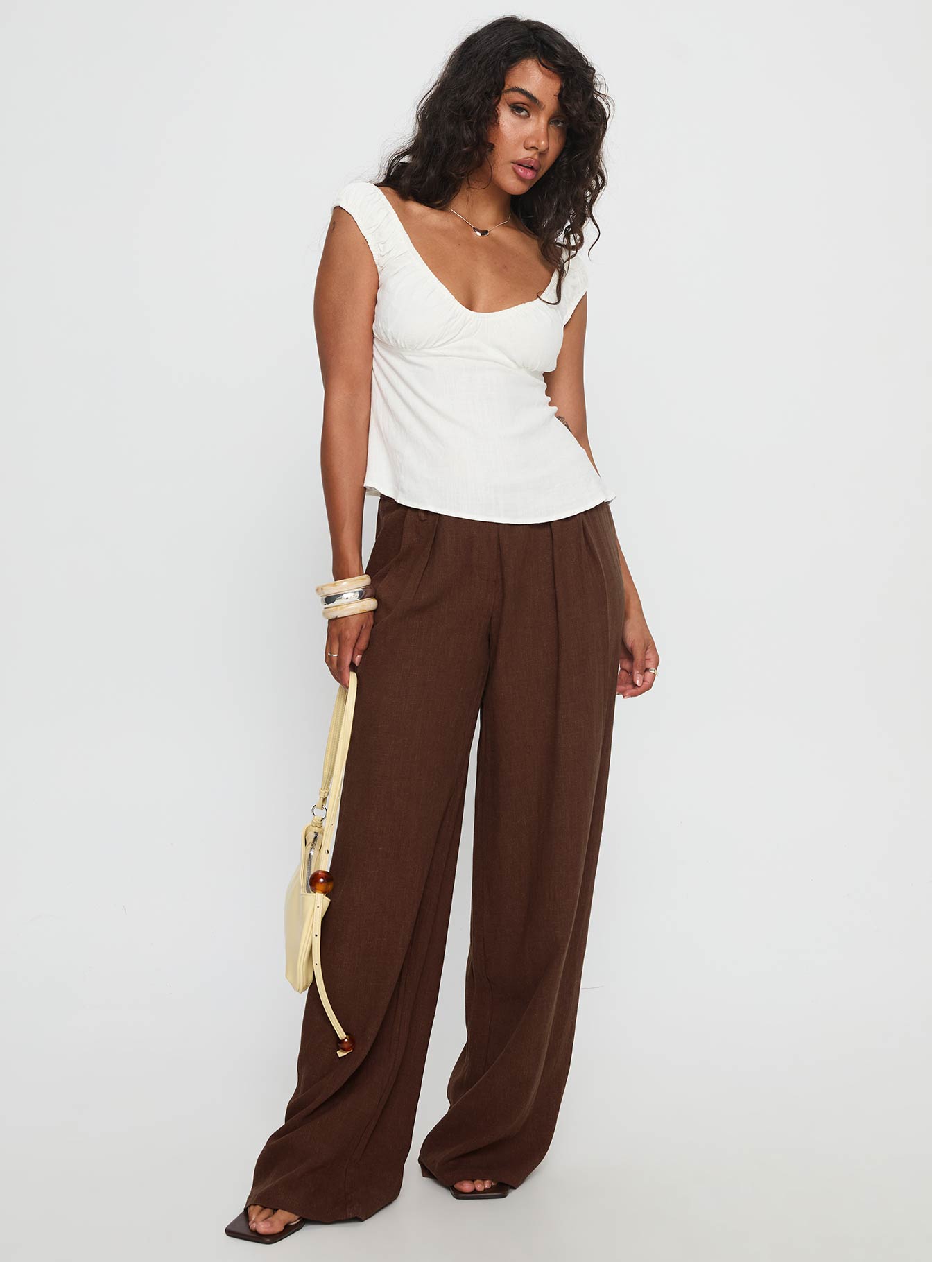 Vianca Low Rise Linen Pant Chocolate - Image 3