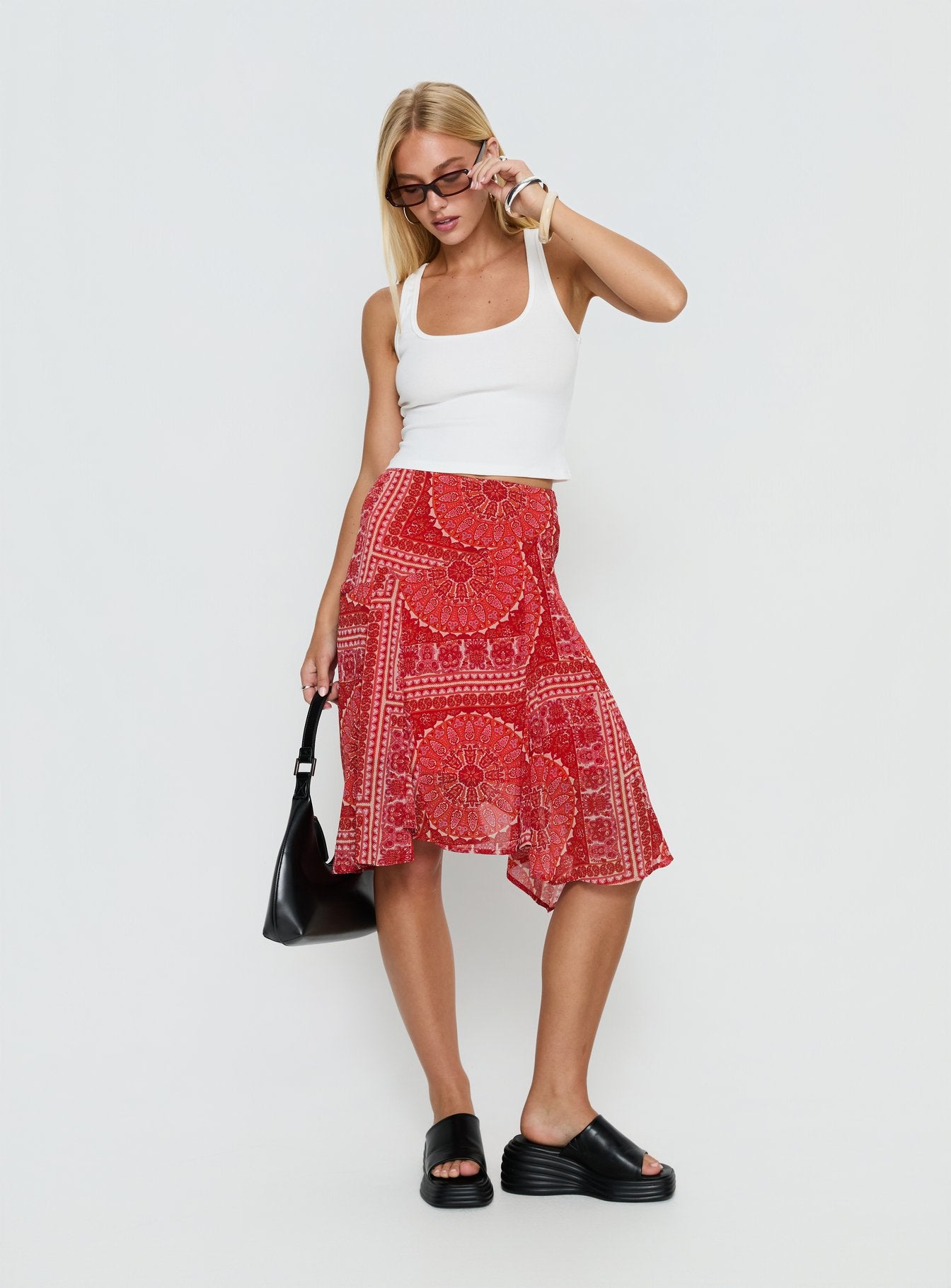 Alternative view of Raenah Asymmetrical Midi Skirt Red Paisley