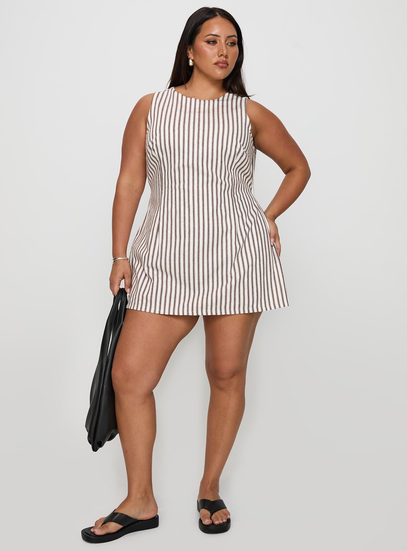 Alternative view of Yumiko Romper Brown Stripe Curve