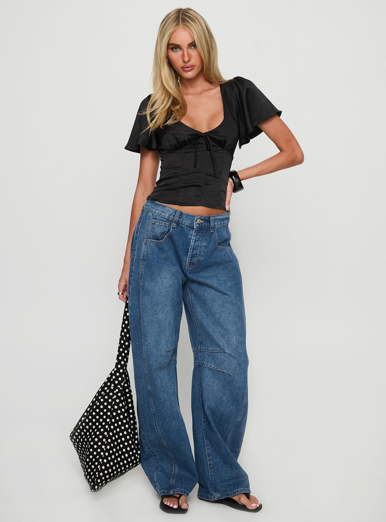 Alternative view of Sun Will Rise Tie Detail Top Black