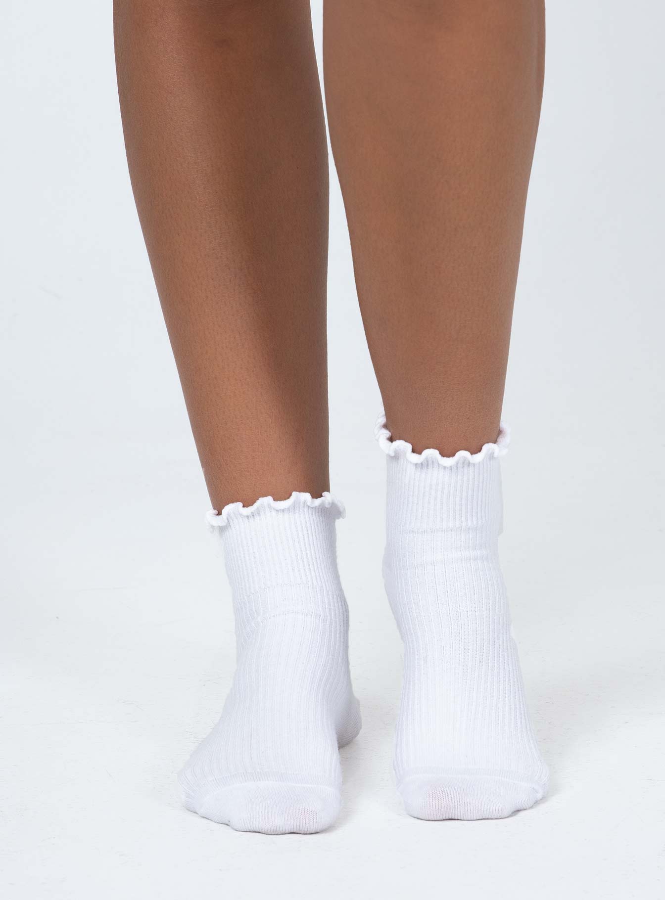 Alternative view of Ribbed Ruffle Socks White