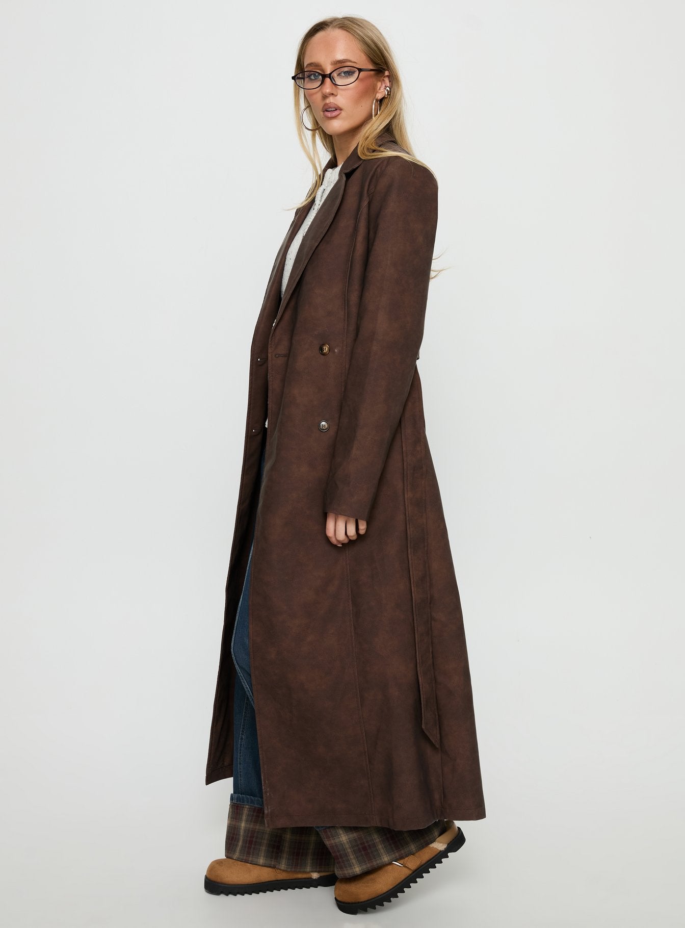 Salazar Longline Belted Trench Coat Chocolate Brown - Image 4