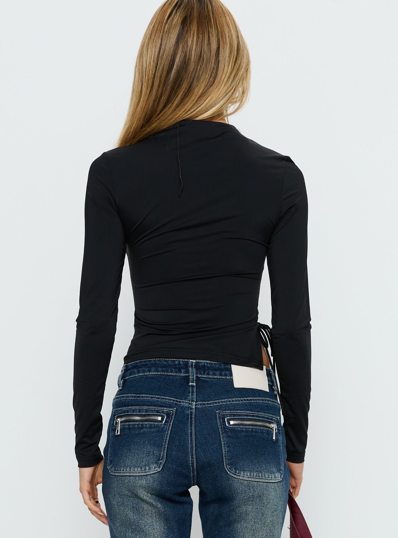 Solarah Tie Side Long Sleeve Top Black - Image 5