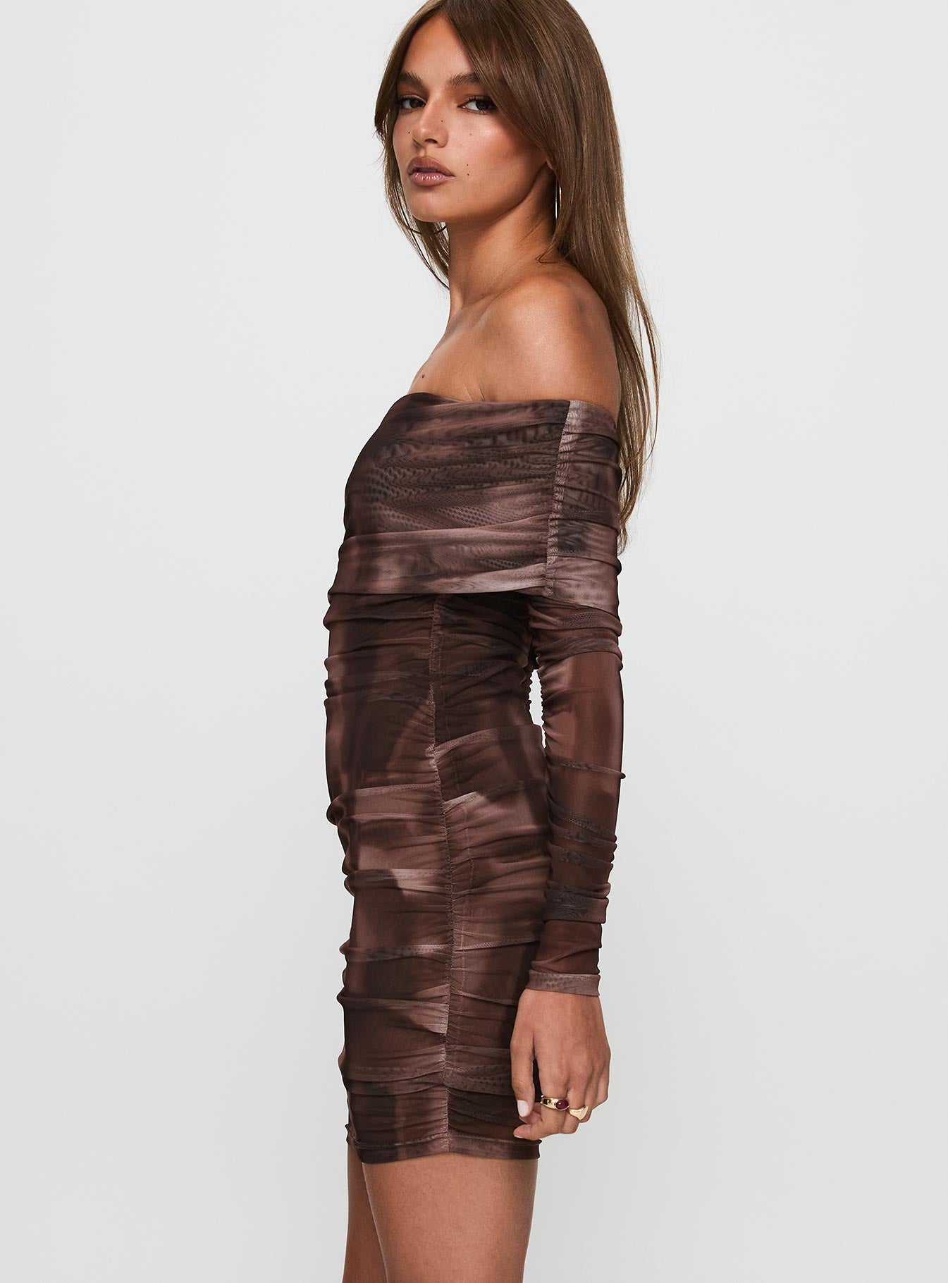 Raquella Long Sleeve Mini Dress Brown - Image 4