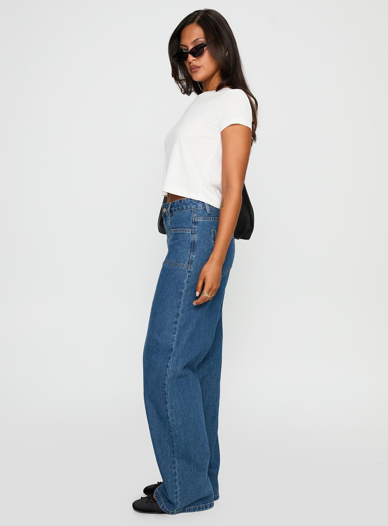 Taji Mid Rise Wide Leg Jeans Dark Blue - Image 4