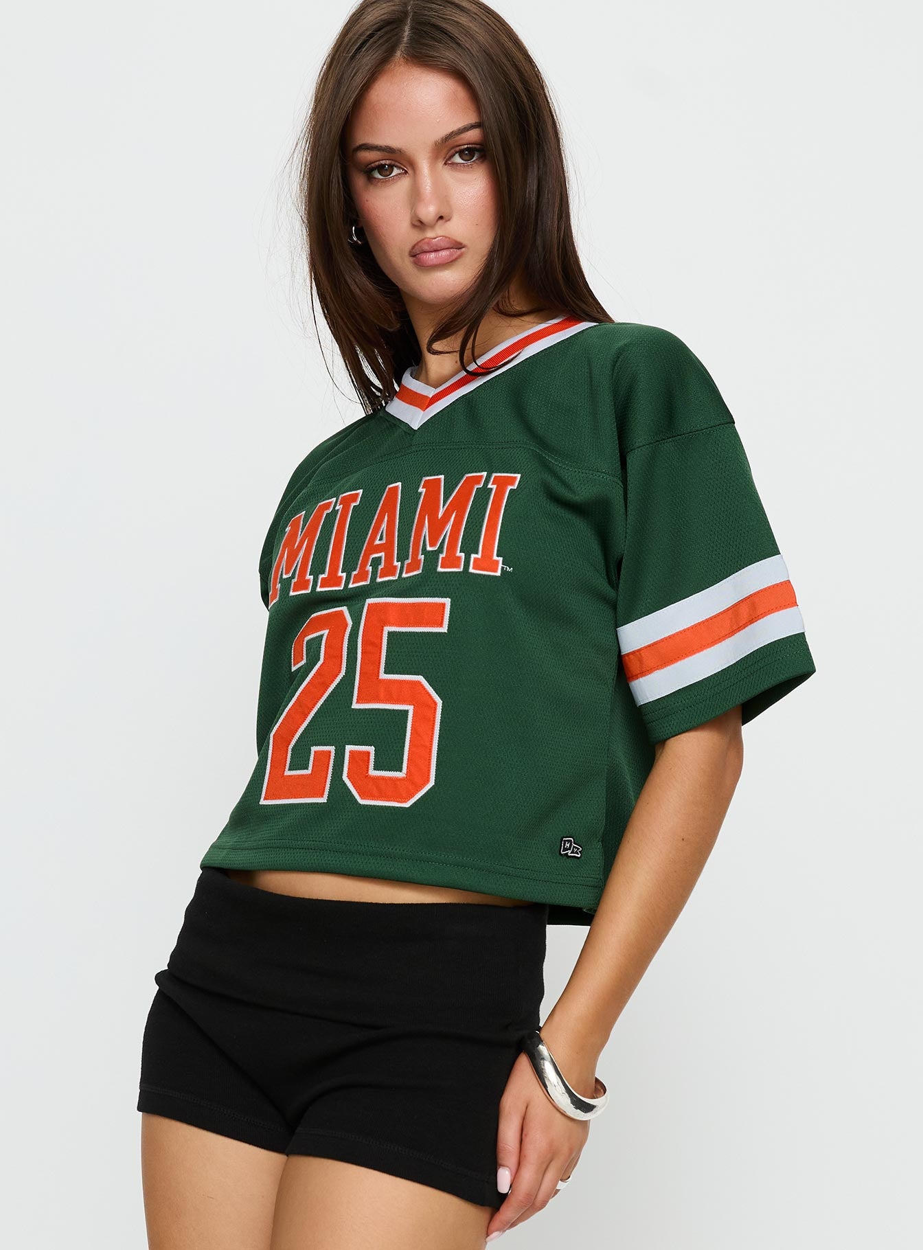 U Miami Cropped Football Jersey Tee Green - Image 3