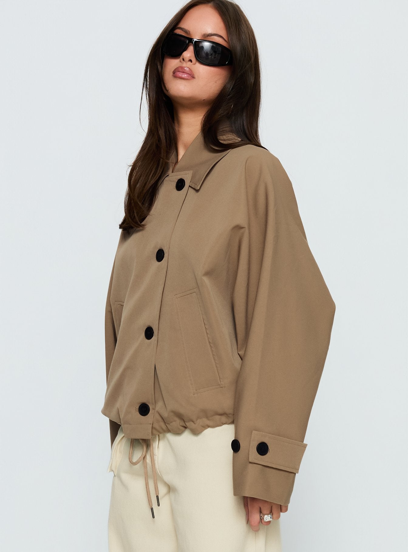 Sandria Cropped Trench Coat Beige - Image 3