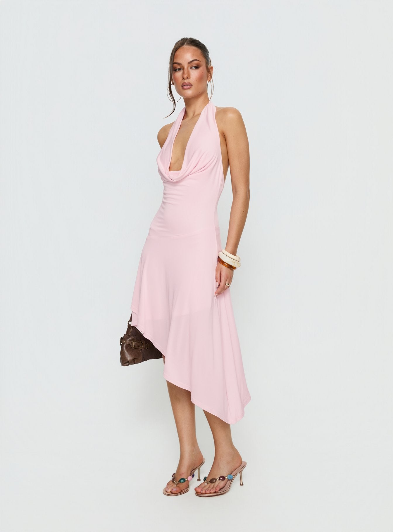 Yesina Halter Jersey Midi Dress Pink - Image 4