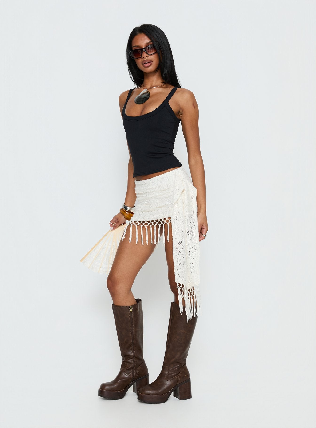 Winita Macrame Tassel Mini Skirt Cream - Image 4